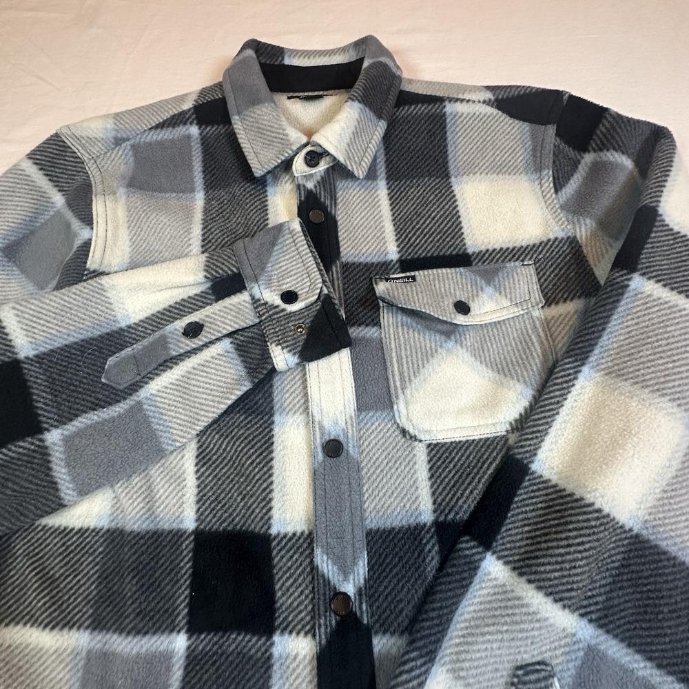 O'neill Men's Super Fleece Icecap Flannel Snap Button Long Sleeve Black White S - Picture 6 of 11